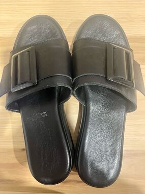 Simona Rossi Black Leather Slides Buckle Euro 41